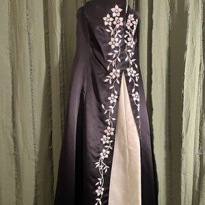 🖤 Vintage Morgan & Co Strapless Embroidered Gown | Black & Ivory | Size 9/10